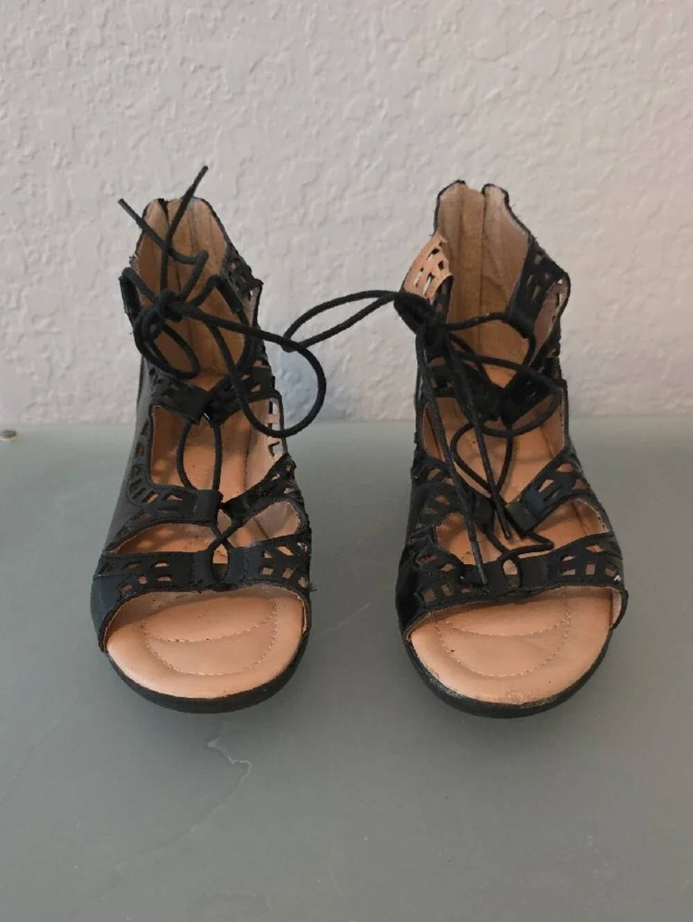 Bolaro Black Lace-Up Cutout Wedge Sandals Size 7.5